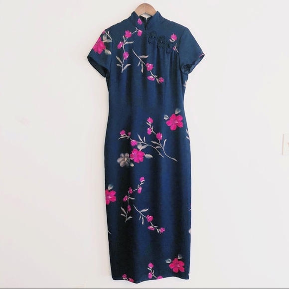 david warren Dresses & Skirts - David Warren | cheongsam black floral dress